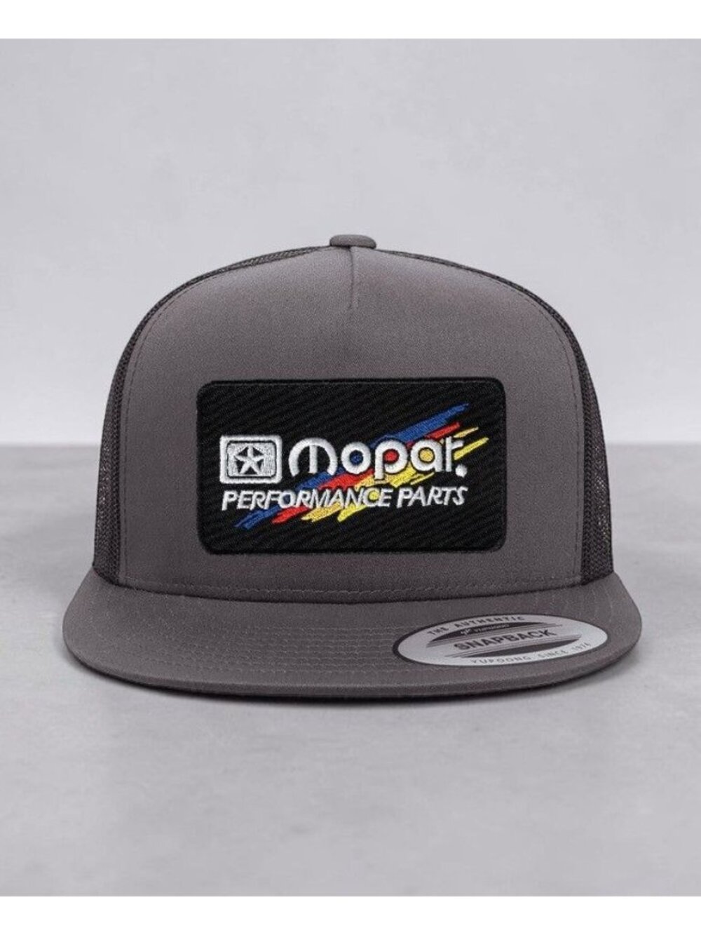 Mopar Performance Parts YP Flat Bill Trucker Hat Mesh Back Snapback charcoal/blk